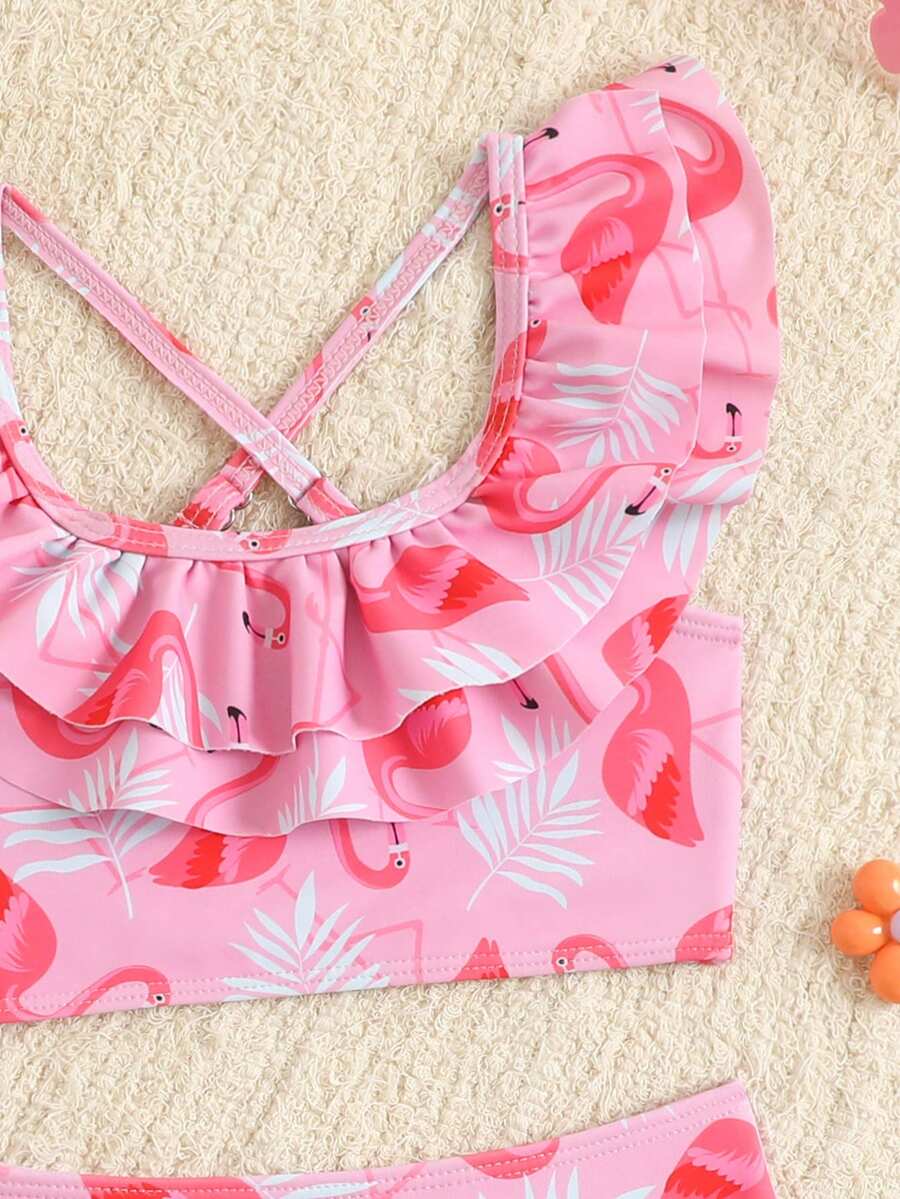 Baby Girls Leopard Print Bikini Set With Ruffle Trim Cute Summer Swimwear