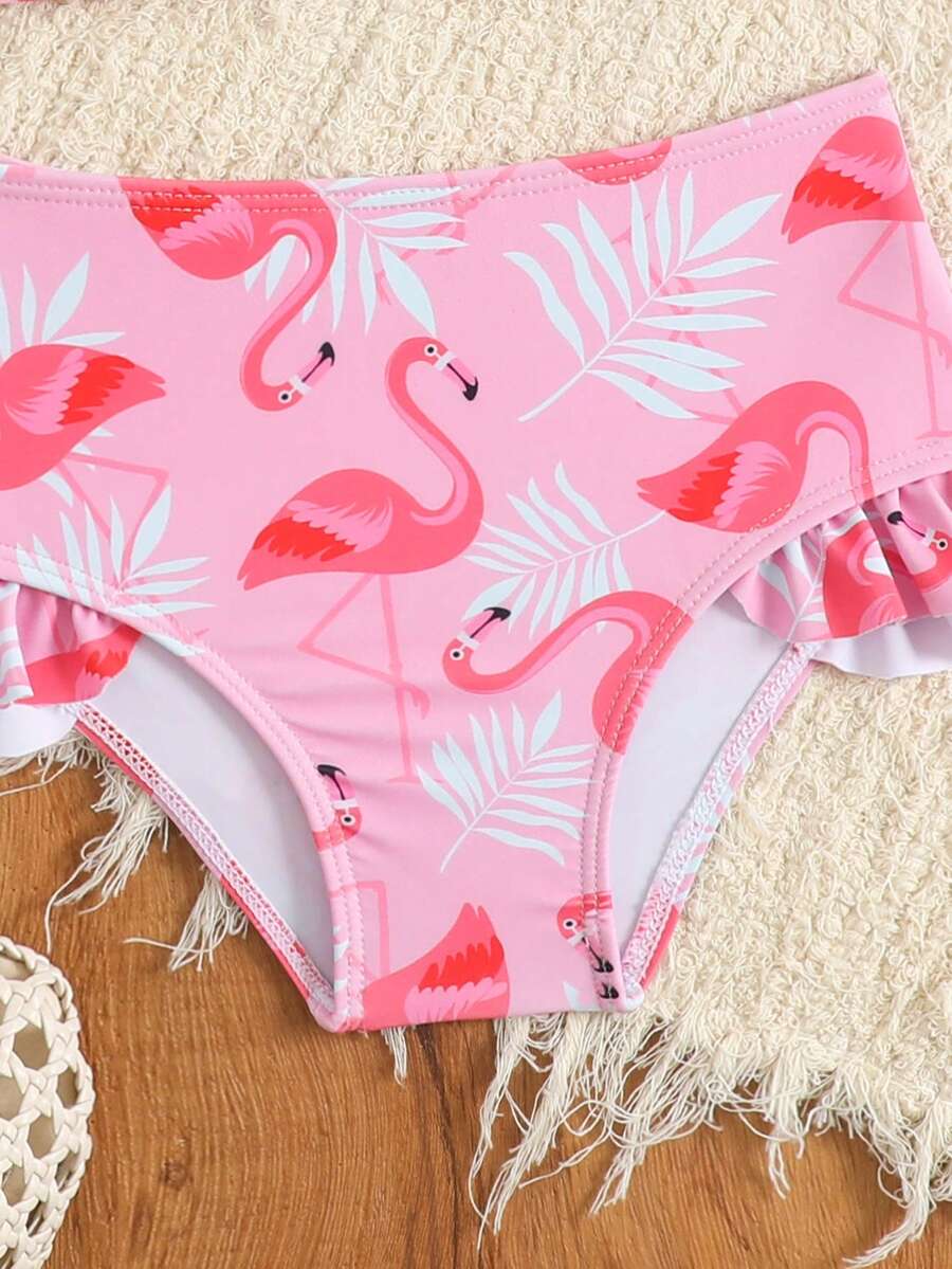 Baby Girls Leopard Print Bikini Set With Ruffle Trim Cute Summer Swimwear