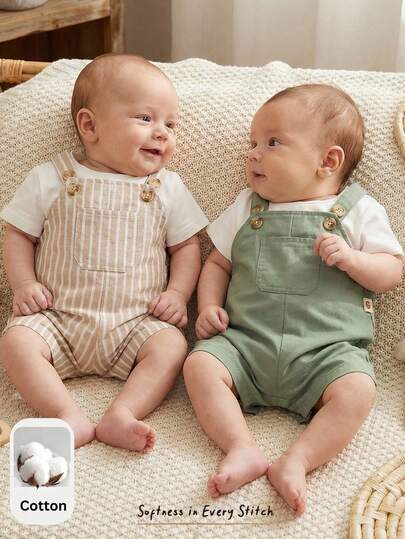 2PCS Baby Bib Overalls and Shorts Set for Casual Daily Wear and Playtime