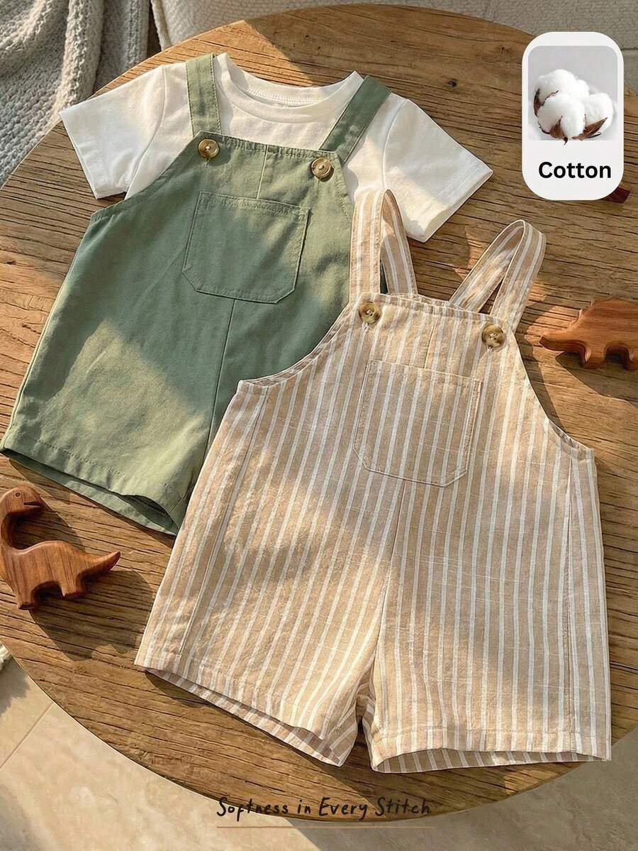 2PCS Baby Bib Overalls and Shorts Set for Casual Daily Wear and Playtime