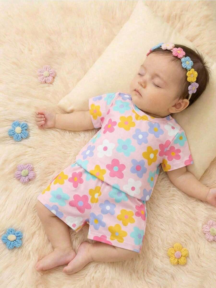 2PCS Baby Letter Knit Top and Shorts Set for Casual Daily Wear and Playtime