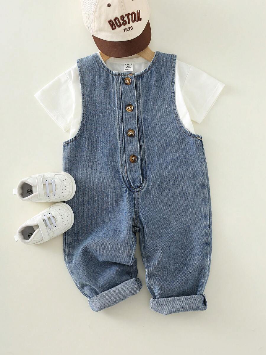 Unisex Baby Cute Denim Bib Pants Casual Overall Outfit for Spring Summer Autumn Wear
