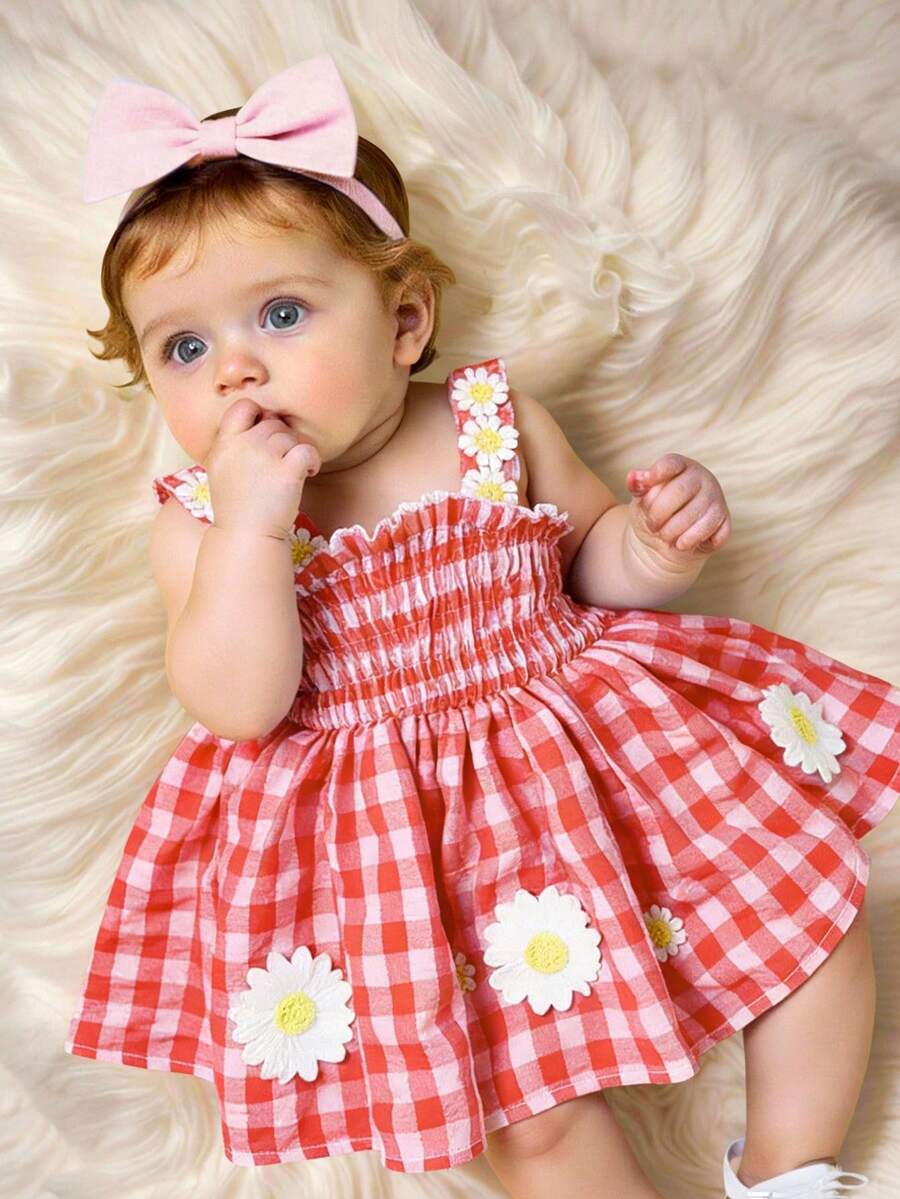 Baby Blue Plaid Floral Embroidered Cami Dress for Cute Spring and Summer Outings