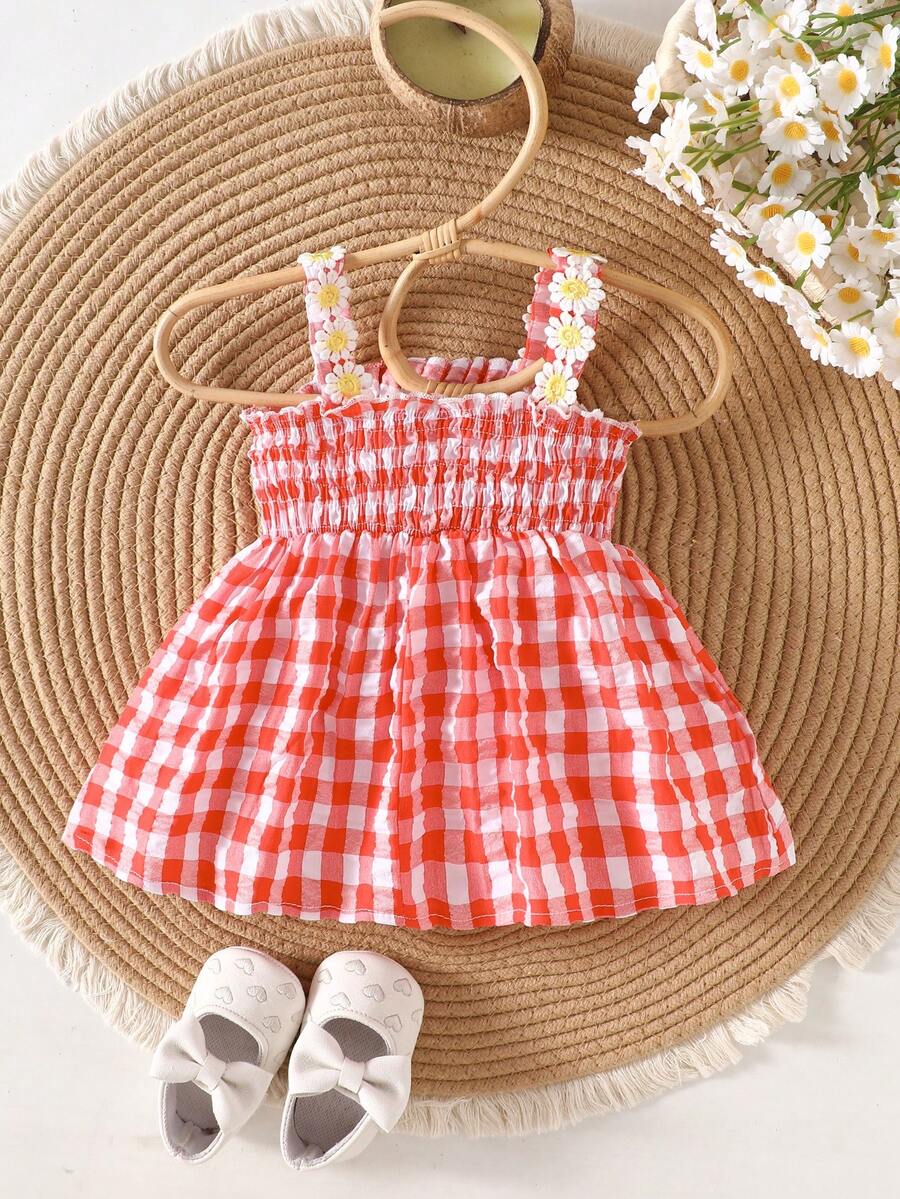 Baby Blue Plaid Floral Embroidered Cami Dress for Cute Spring and Summer Outings
