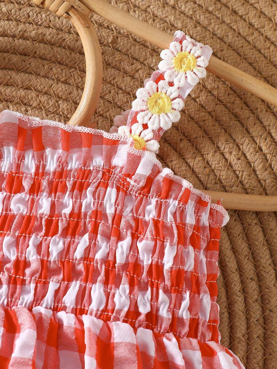 Baby Blue Plaid Floral Embroidered Cami Dress for Cute Spring and Summer Outings