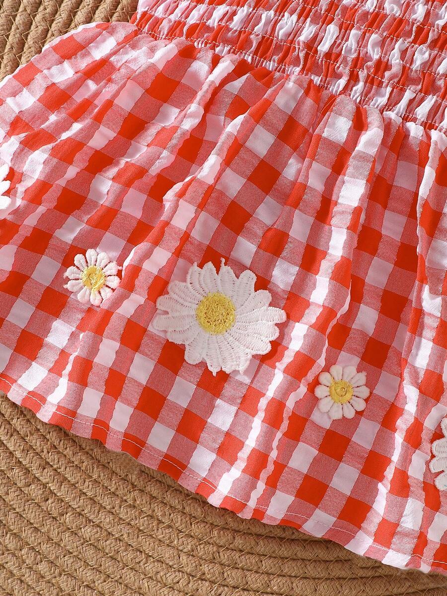 Baby Blue Plaid Floral Embroidered Cami Dress for Cute Spring and Summer Outings