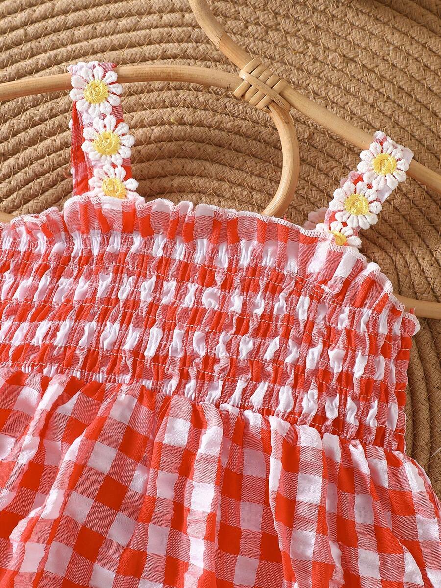 Baby Blue Plaid Floral Embroidered Cami Dress for Cute Spring and Summer Outings