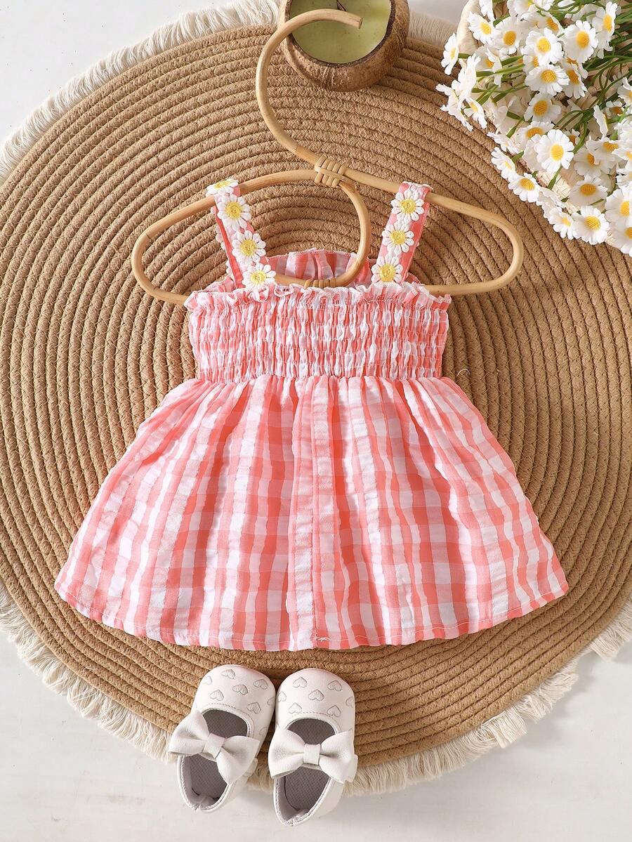 Baby Blue Plaid Floral Embroidered Cami Dress for Cute Spring and Summer Outings