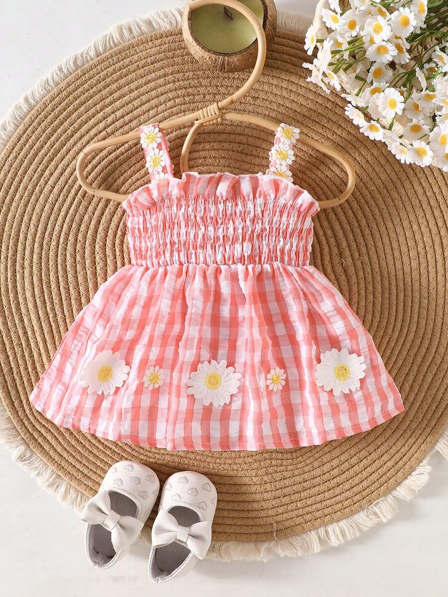 Baby Blue Plaid Floral Embroidered Cami Dress for Cute Spring and Summer Outings