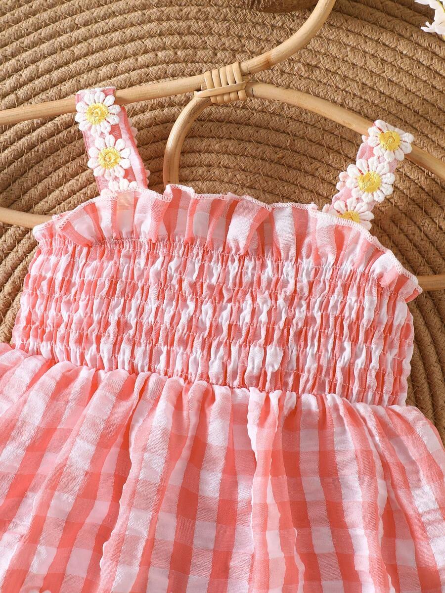 Baby Blue Plaid Floral Embroidered Cami Dress for Cute Spring and Summer Outings
