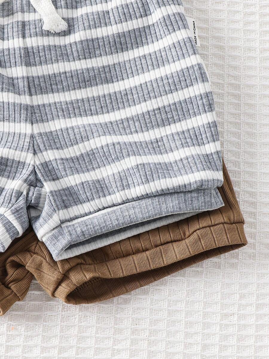 Striped Bodysuit and Shorts 4 Piece Outfit Set for Cute Summer Daily Wear