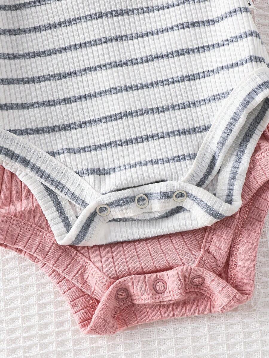 Striped Bodysuit and Shorts 4 Piece Outfit Set for Cute Summer Daily Wear