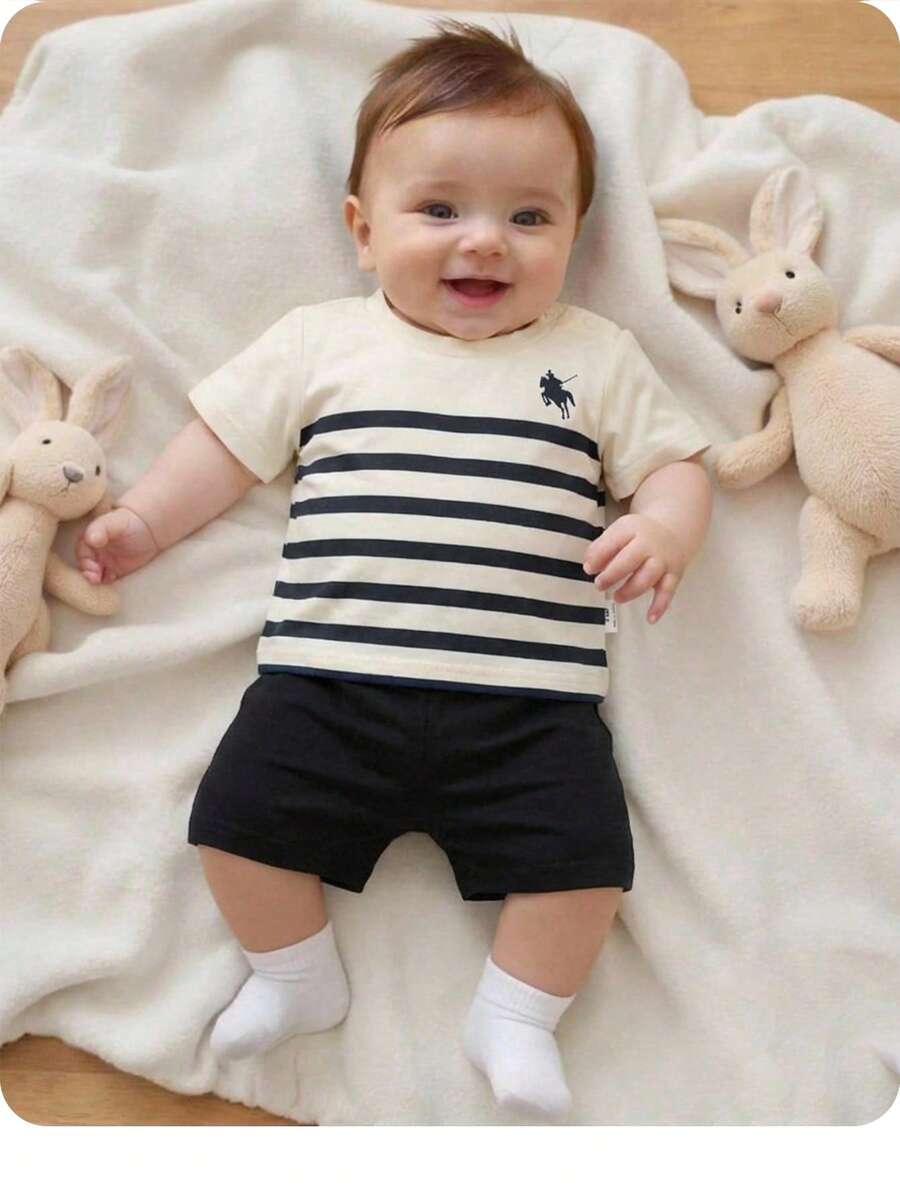 2PCS Baby Letter Knit Top and Shorts Set for Casual Daily Wear and Playtime
