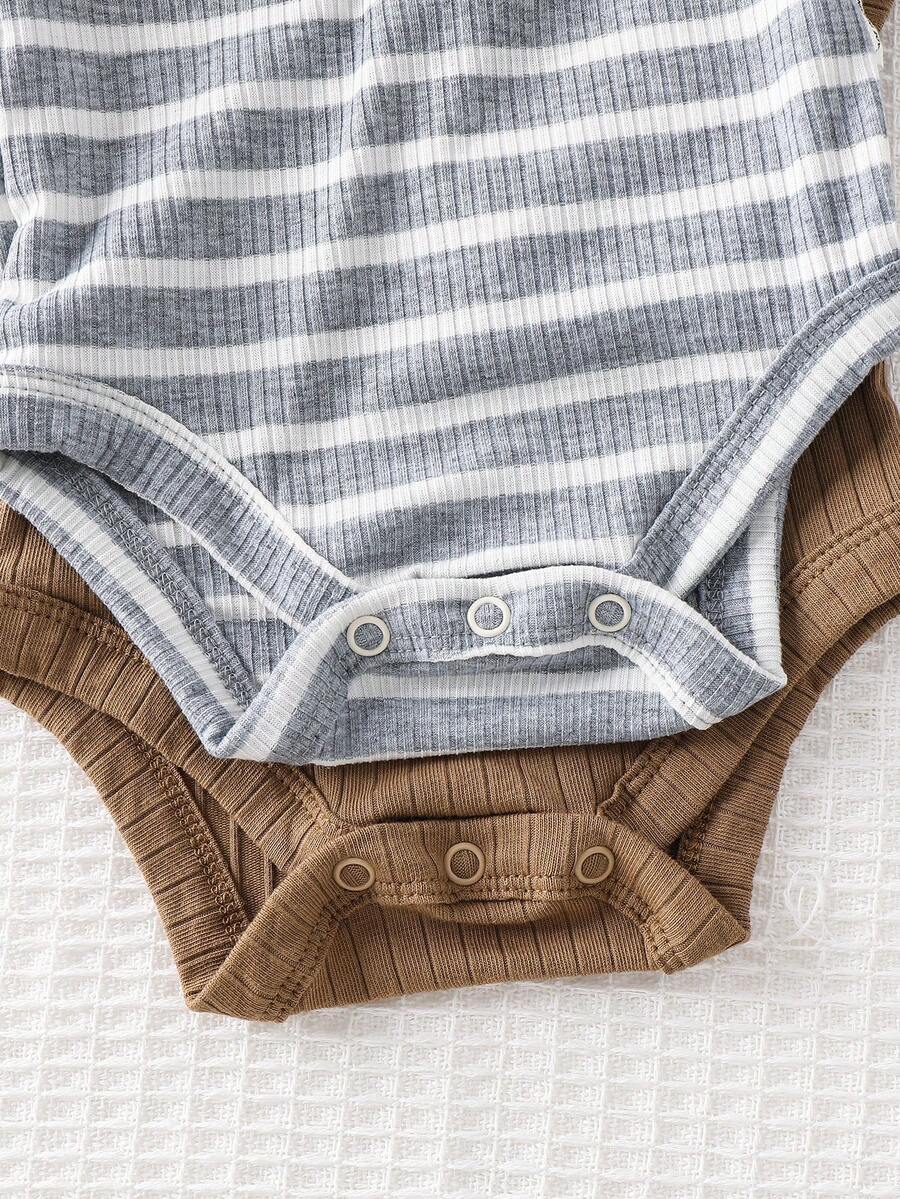 Striped Bodysuit and Shorts 4 Piece Outfit Set for Cute Summer Daily Wear