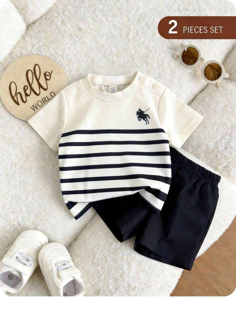 2PCS Baby Letter Knit Top and Shorts Set for Casual Daily Wear and Playtime