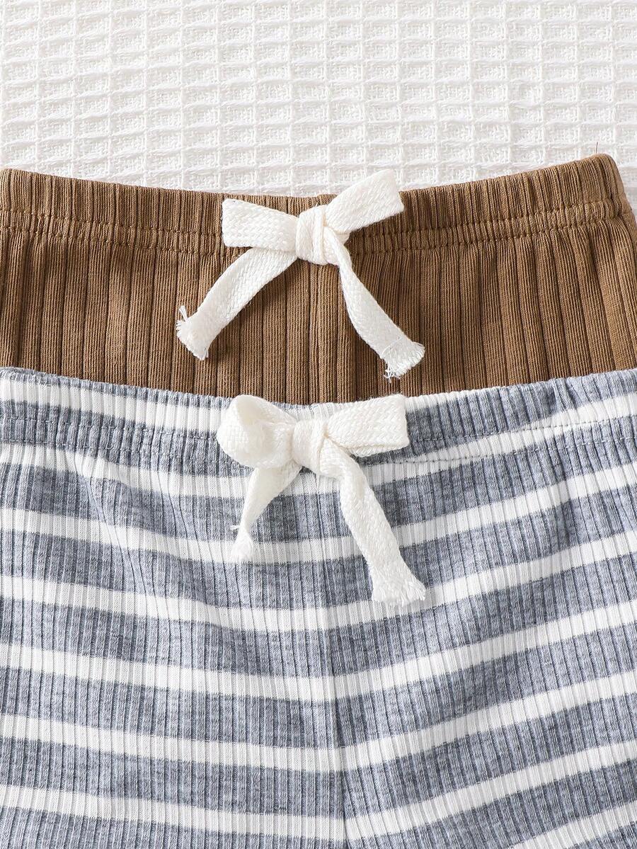 Striped Bodysuit and Shorts 4 Piece Outfit Set for Cute Summer Daily Wear