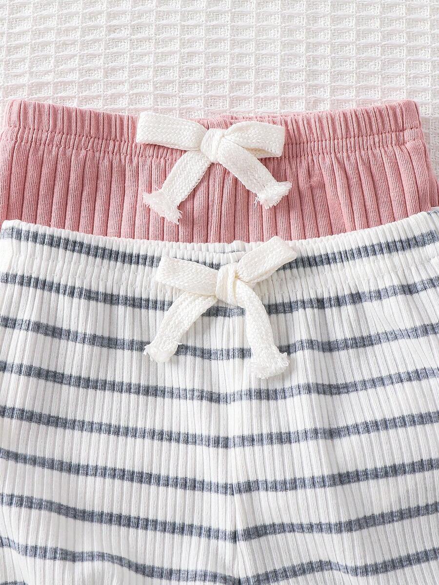 Striped Bodysuit and Shorts 4 Piece Outfit Set for Cute Summer Daily Wear