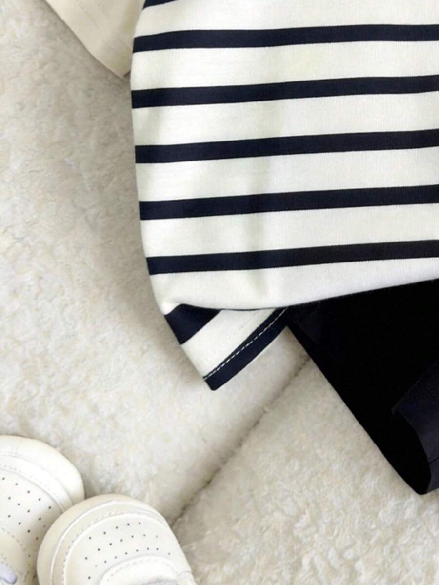 2PCS Baby Letter Knit Top and Shorts Set for Casual Daily Wear and Playtime