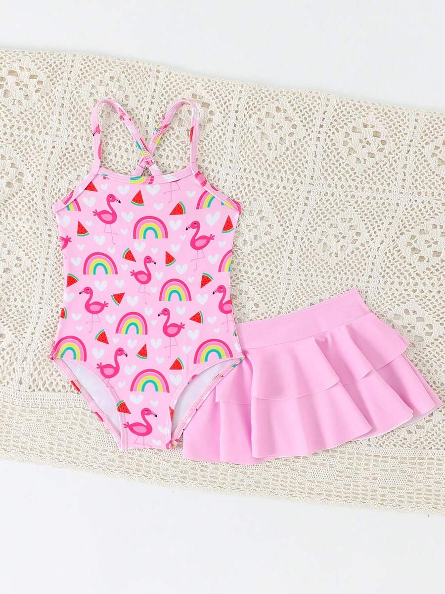 Little Girls Strawberry Swim Dress One Piece Beach Vacation Swimwear