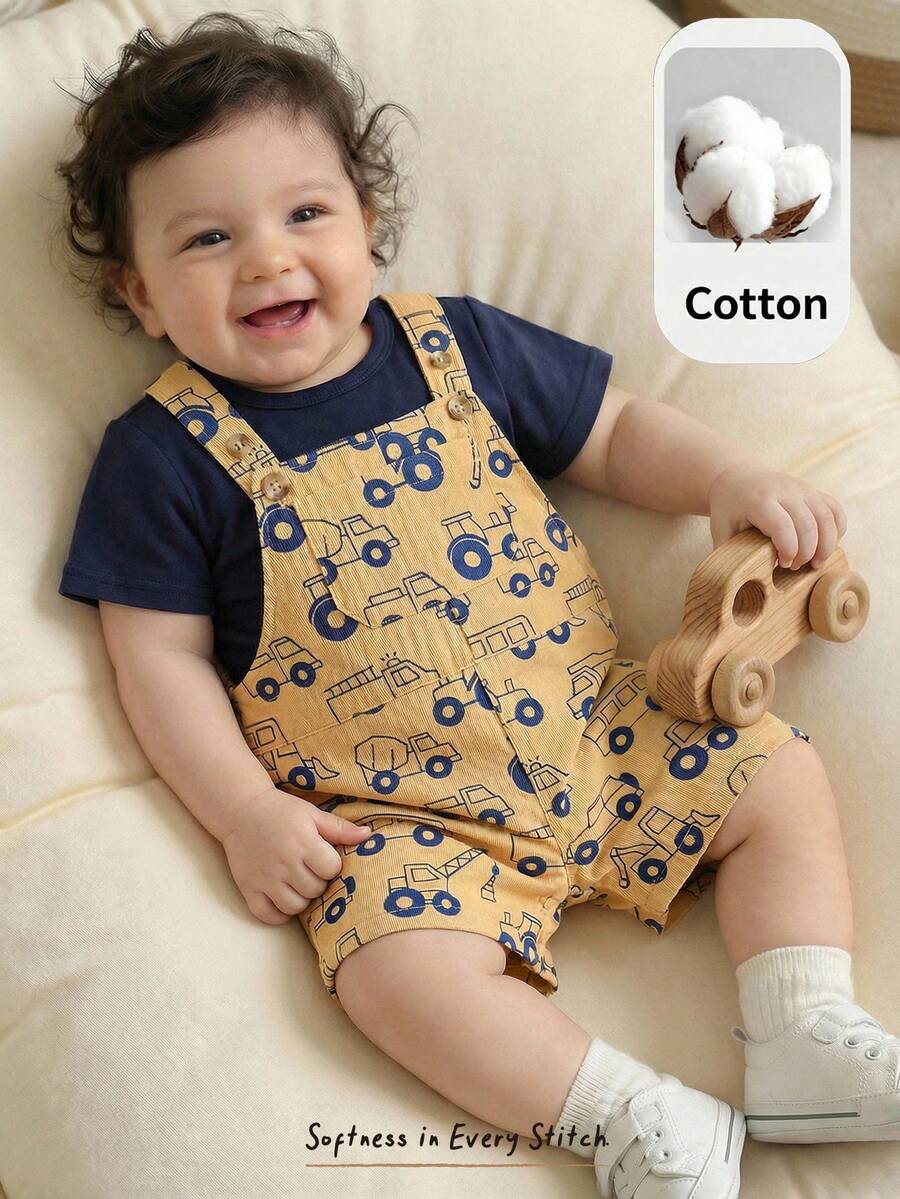 2-Piece Toddler Boy Outfit: Black Graphic T-Shirt and Camo Bib Shorts