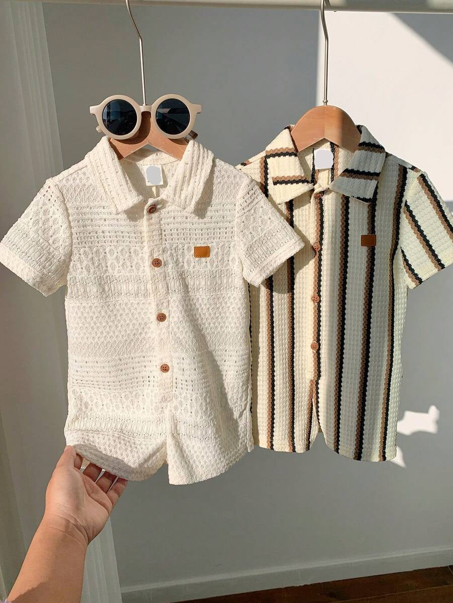 Newborn Baby Striped Polo Collar Short Sleeve Romper 2 Piece Outfit Set for Birthday Party Wedding Baby Shower