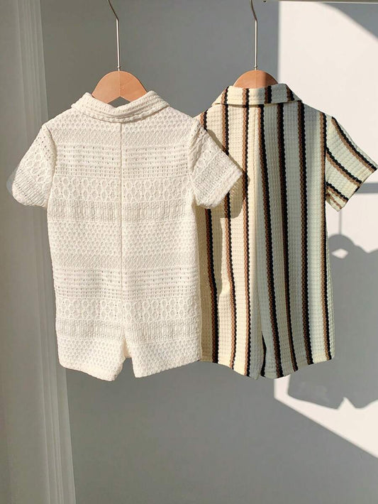 Newborn Baby Striped Polo Collar Short Sleeve Romper 2 Piece Outfit Set for Birthday Party Wedding Baby Shower