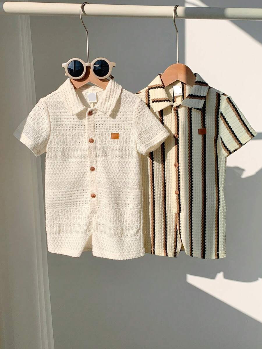 Newborn Baby Striped Polo Collar Short Sleeve Romper 2 Piece Outfit Set for Birthday Party Wedding Baby Shower