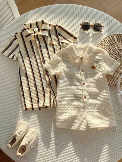 Newborn Baby Striped Polo Collar Short Sleeve Romper 2 Piece Outfit Set for Birthday Party Wedding Baby Shower