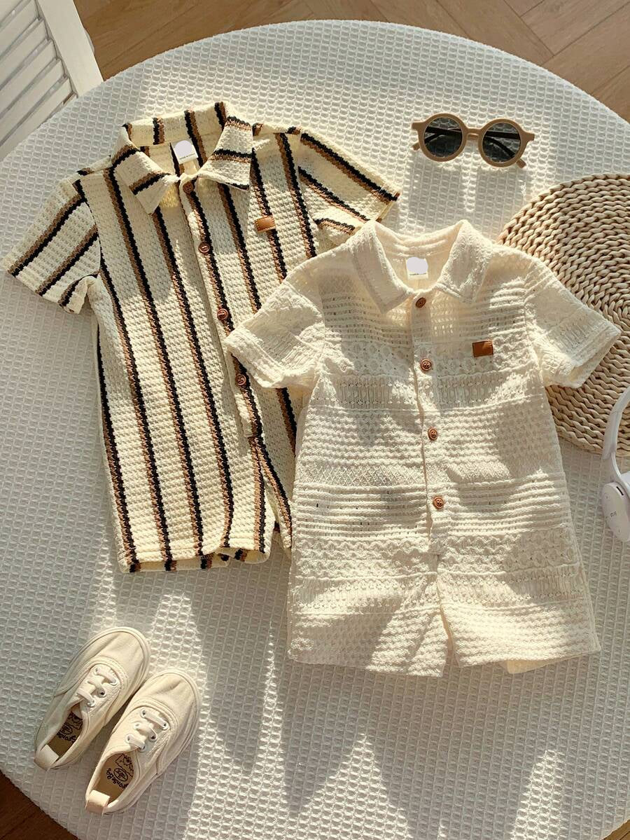 Newborn Baby Striped Polo Collar Short Sleeve Romper 2 Piece Outfit Set for Birthday Party Wedding Baby Shower