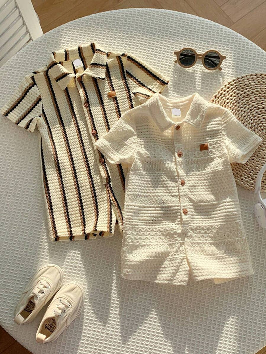 Newborn Baby Striped Polo Collar Short Sleeve Romper 2 Piece Outfit Set for Birthday Party Wedding Baby Shower