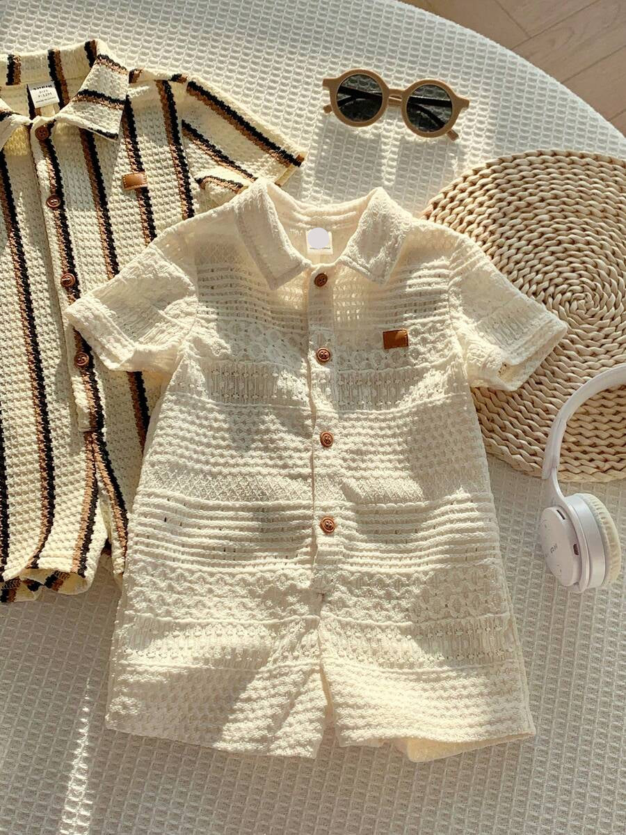 Newborn Baby Striped Polo Collar Short Sleeve Romper 2 Piece Outfit Set for Birthday Party Wedding Baby Shower