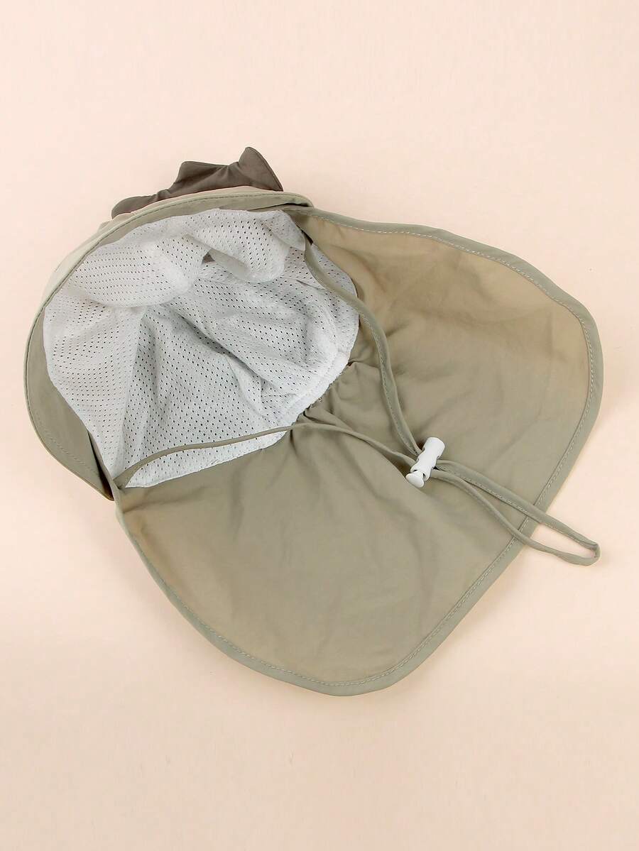 1pc Cartoon Bear Print Sun Protection Bucket Hat with Cape for Kids Outdoor Wear