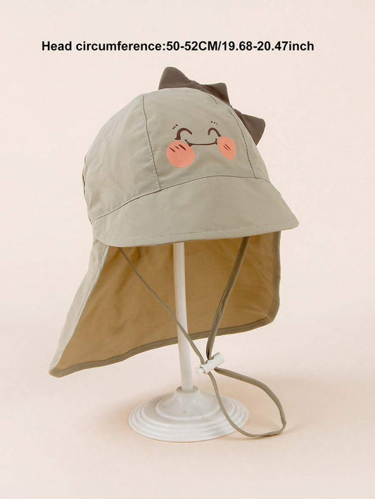1pc Cartoon Bear Print Sun Protection Bucket Hat with Cape for Kids Outdoor Wear