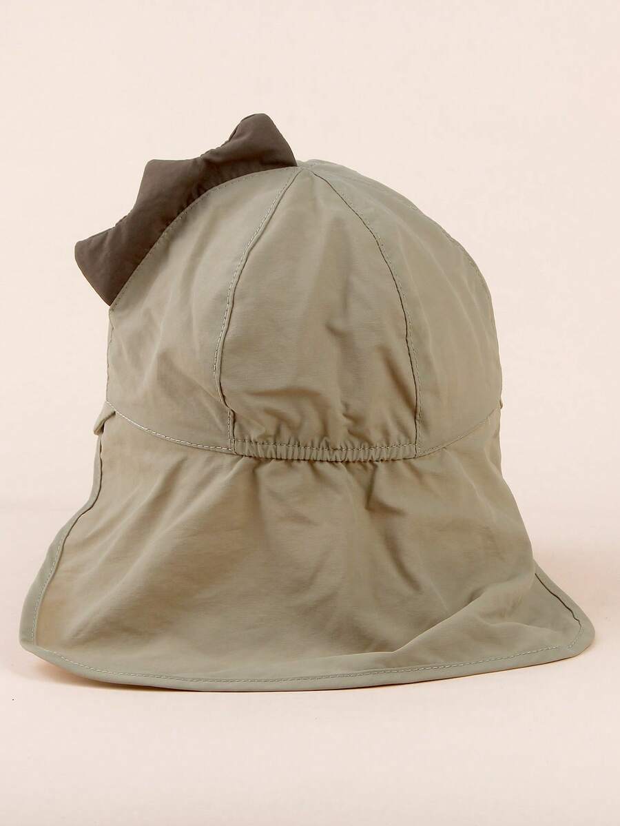 1pc Cartoon Bear Print Sun Protection Bucket Hat with Cape for Kids Outdoor Wear