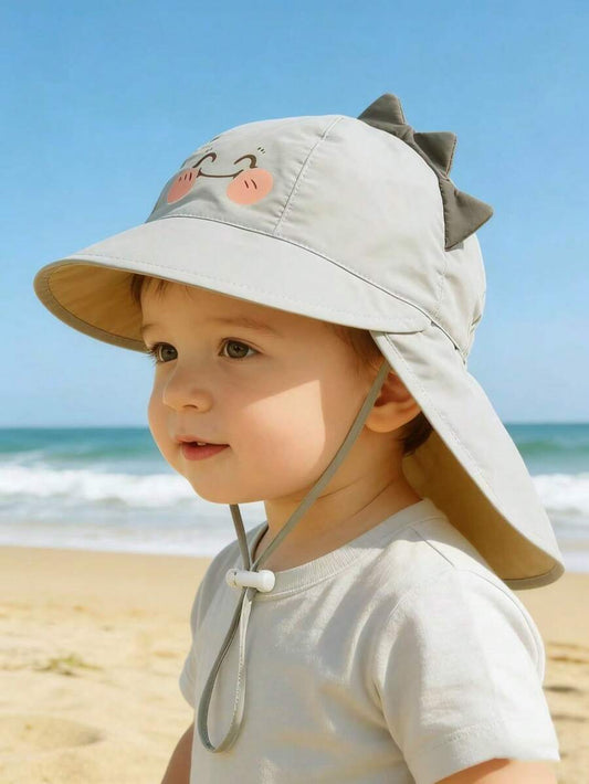 1pc Cartoon Bear Print Sun Protection Bucket Hat with Cape for Kids Outdoor Wear