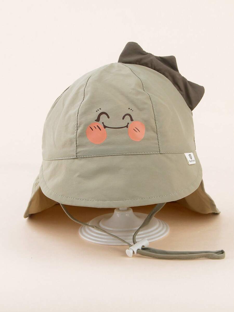 1pc Cartoon Bear Print Sun Protection Bucket Hat with Cape for Kids Outdoor Wear