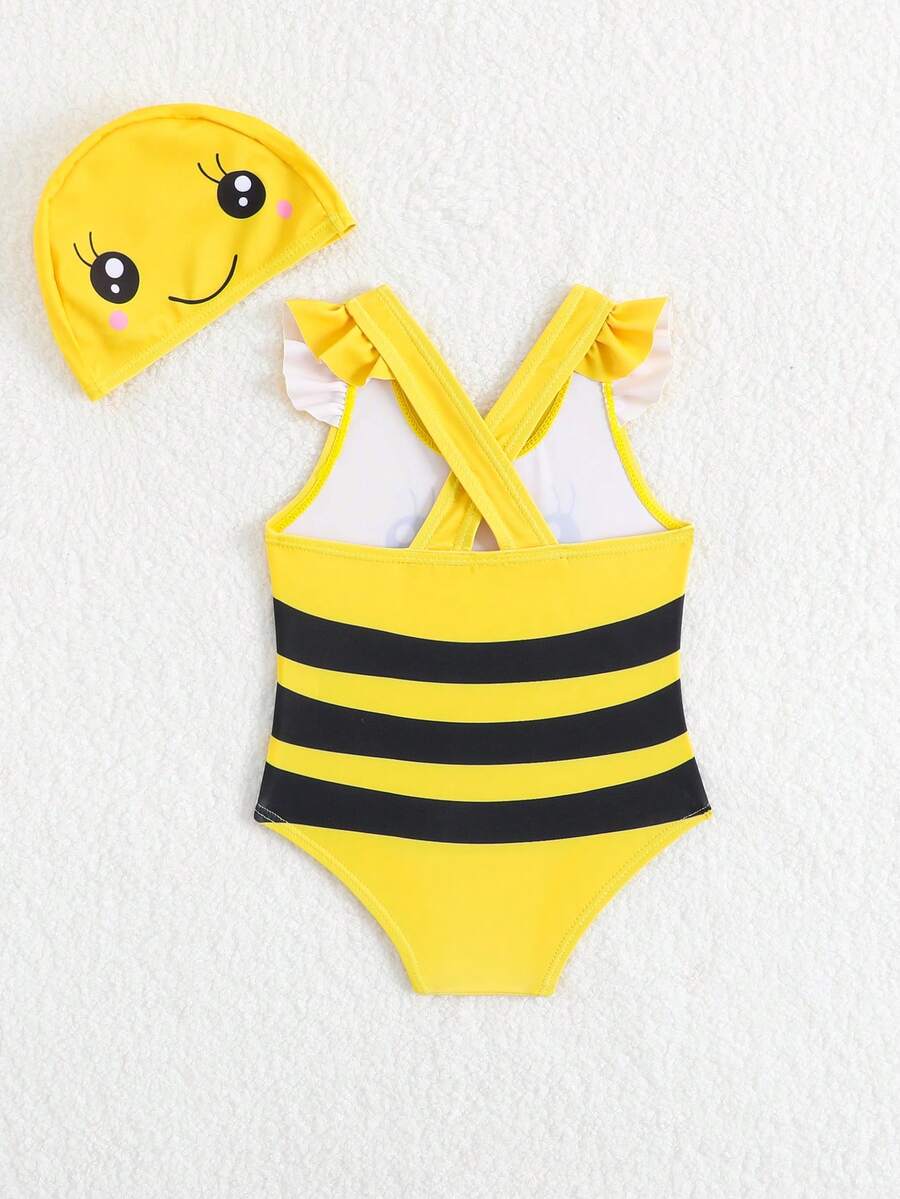 Baby Girl Duck Print Bow One Piece Swimsuit