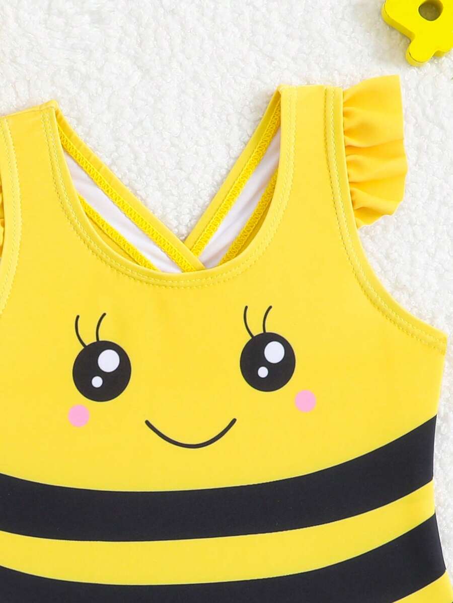 Baby Girl Duck Print Bow One Piece Swimsuit