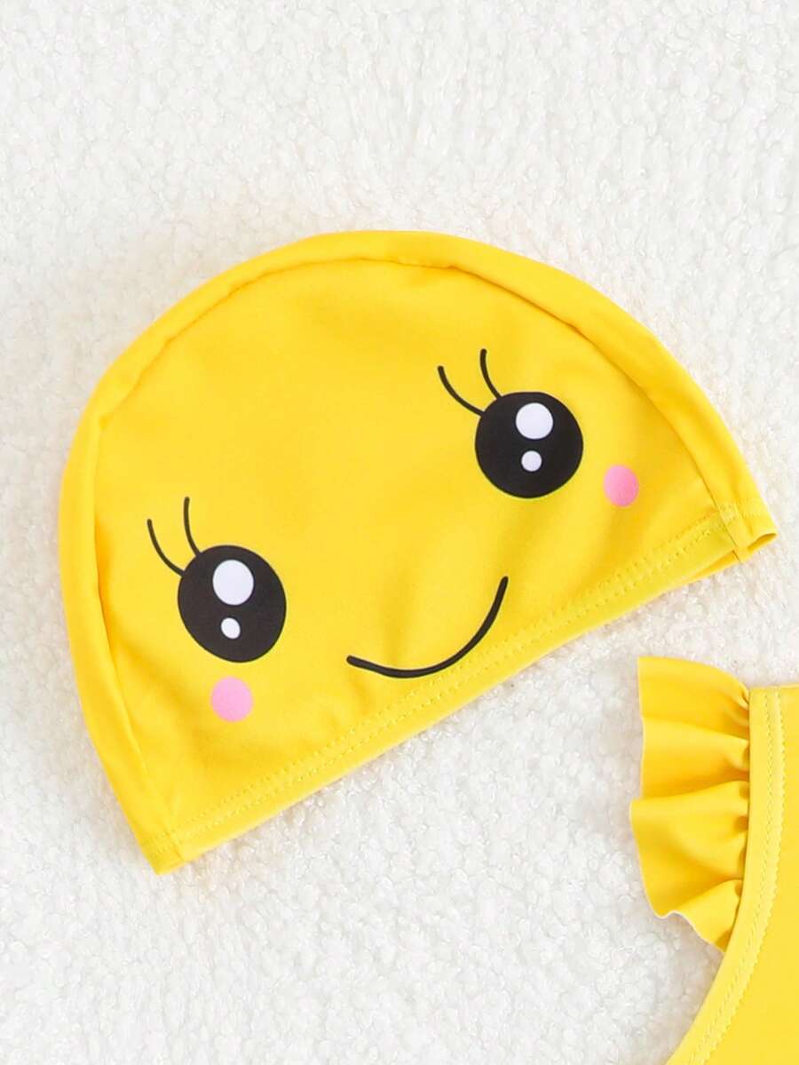 Baby Girl Duck Print Bow One Piece Swimsuit