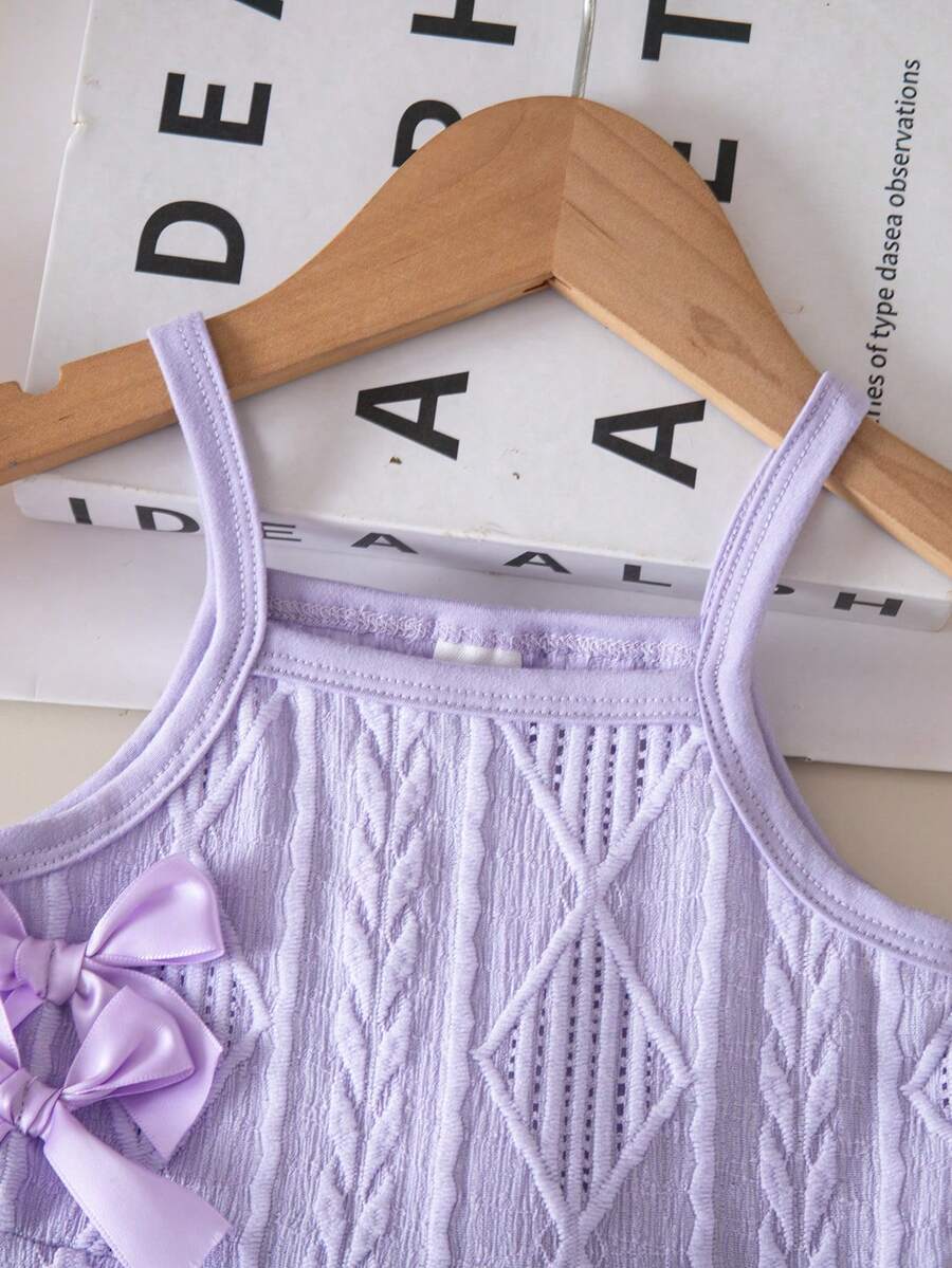 Cute Baby Girl Sleeveless Ribbed Short Jumpsuit With Bow Detail Casual Summer Wear