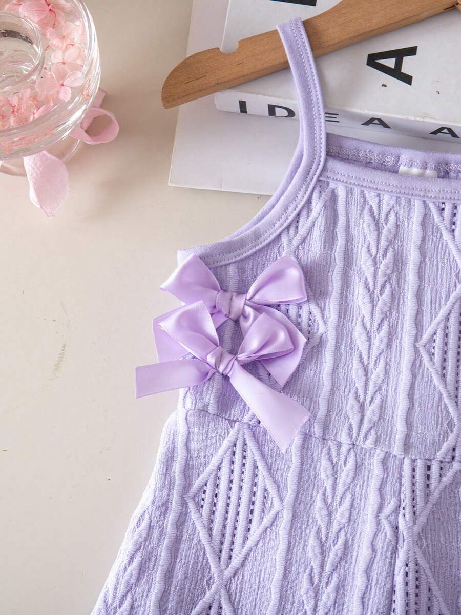 Cute Baby Girl Sleeveless Ribbed Short Jumpsuit With Bow Detail Casual Summer Wear