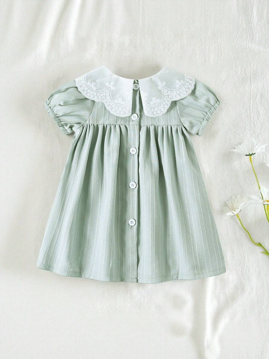 Girls Jacquard Princess Dress with Ruffle Collar for Elegant Summer Parties and Vacations