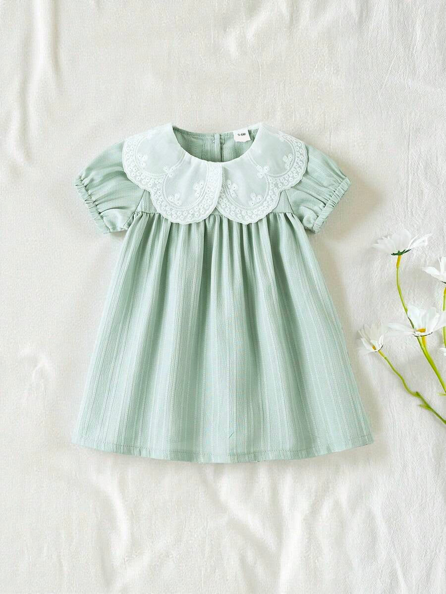 Girls Jacquard Princess Dress with Ruffle Collar for Elegant Summer Parties and Vacations