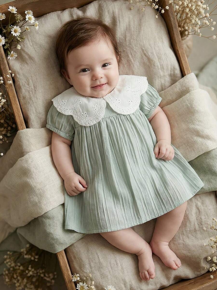 Girls Jacquard Princess Dress with Ruffle Collar for Elegant Summer Parties and Vacations