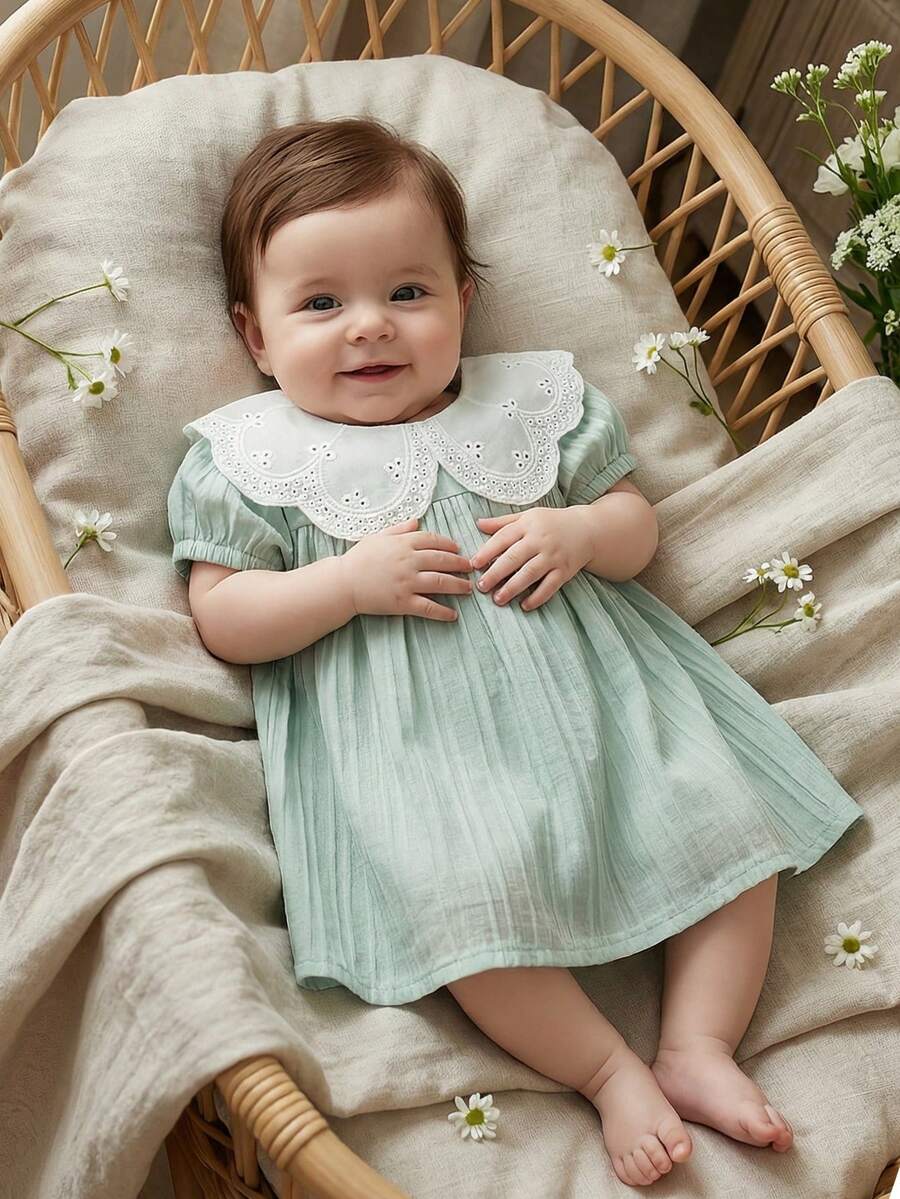 Girls Jacquard Princess Dress with Ruffle Collar for Elegant Summer Parties and Vacations