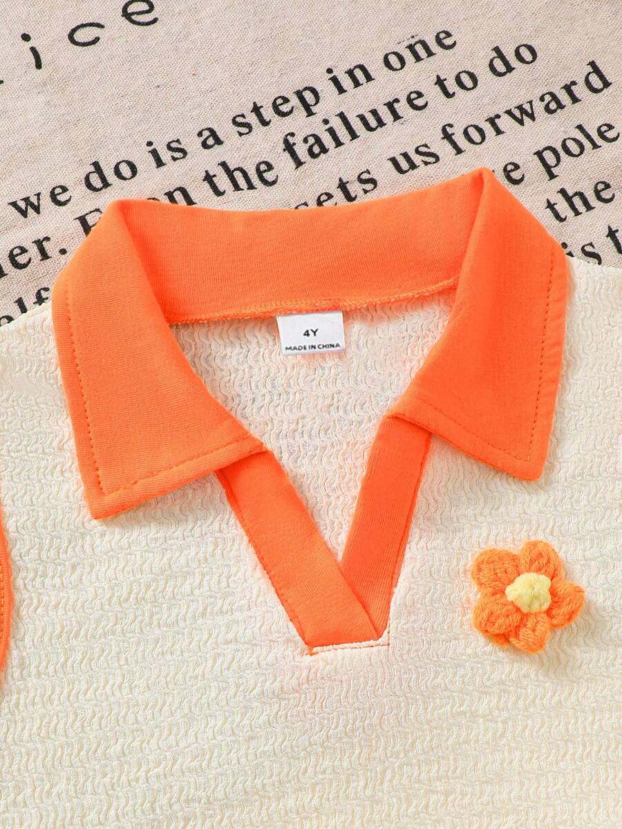 Toddler Girls Textured Knit Vest Top And Denim Skort Flower Embroidered Summer Outfit Set