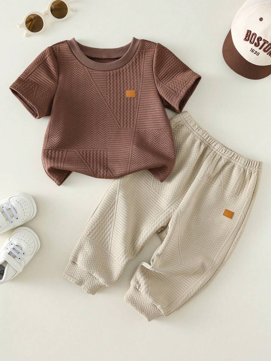 Baby Boy Letter Print T Shirt and Large Pocket Pants 2 Piece Casual Outfit Set for Spring Summer Autumn