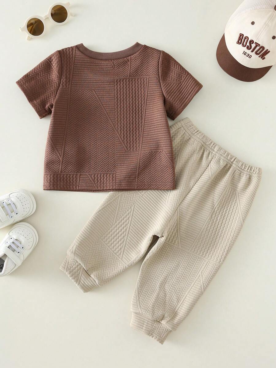 Baby Boy Letter Print T Shirt and Large Pocket Pants 2 Piece Casual Outfit Set for Spring Summer Autumn