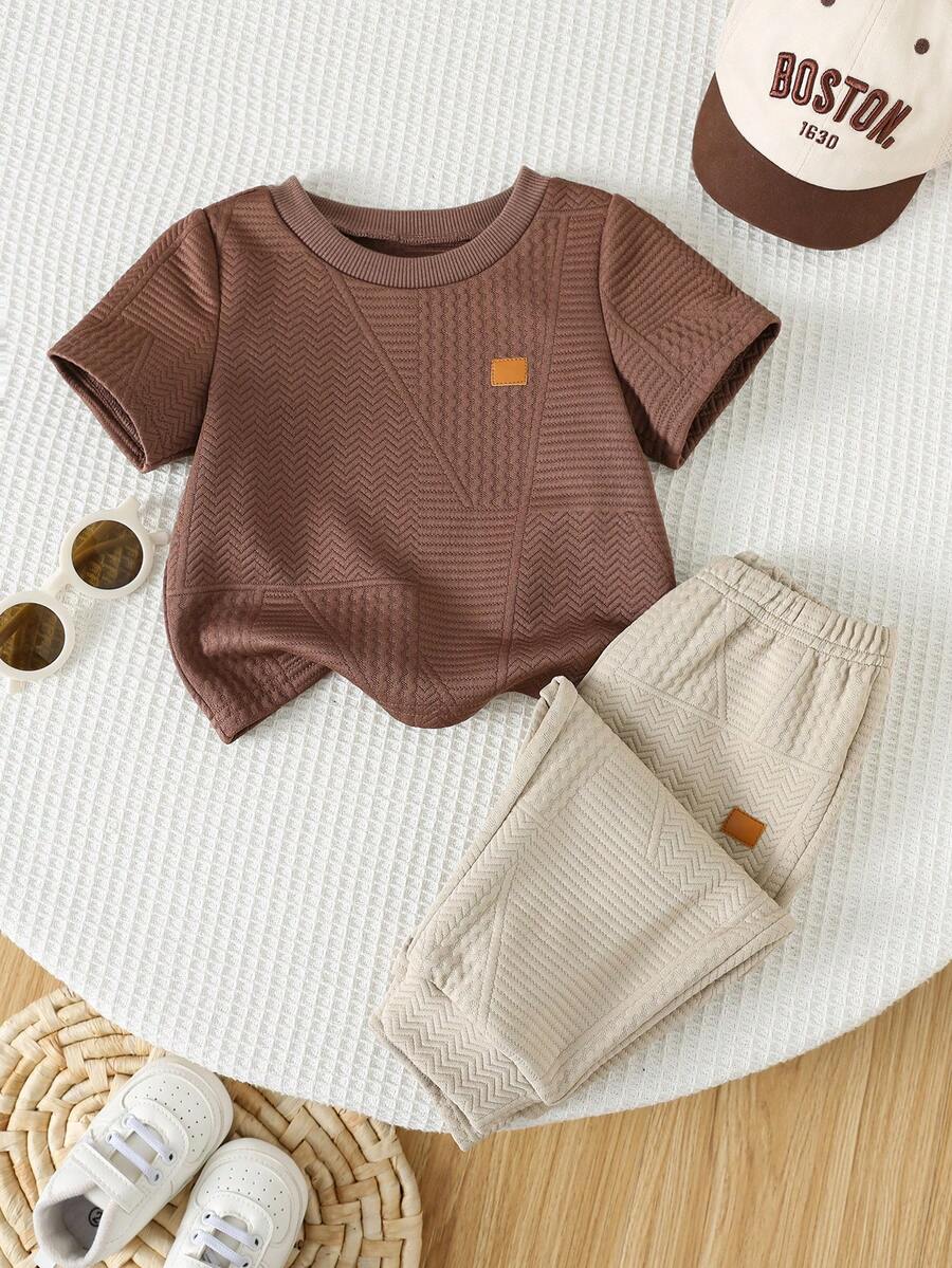Baby Boy Letter Print T Shirt and Large Pocket Pants 2 Piece Casual Outfit Set for Spring Summer Autumn