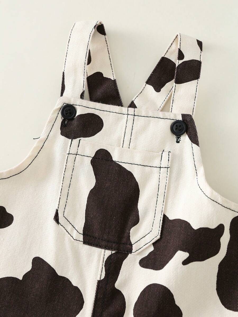 Unisex Baby Cow Print Denim Bib Pants Romper Casual Spring Summer Outfit Set